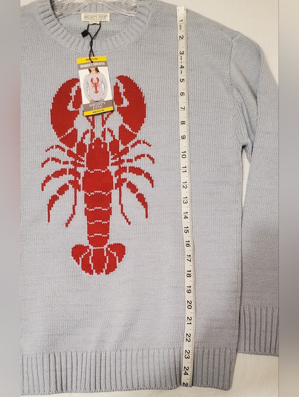 NWT Mighty Fine Light Blue Nautical Lobster Crewneck Sweater - Women Size Med - Picture 8 of 9